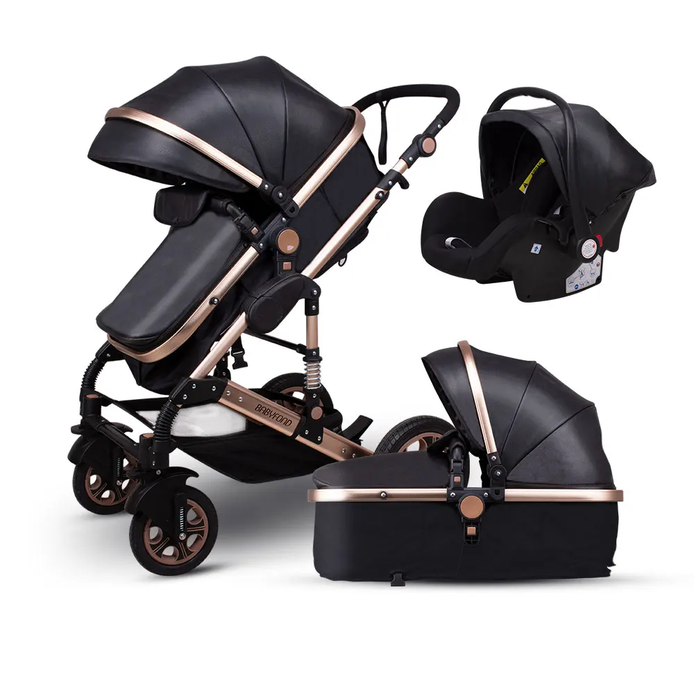 black pu Детская коляска babyfond, вращающаяся на 360 градусов, брендовая детская коляска HJBB, 3 в 1, кожаная коляска - Цвет: black pu
