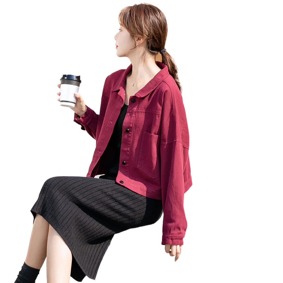 

Korean Loose Plus Size Cropped Denim Crop Jacket Women Spring Cotton Fashion Csual Patchwork Regular Coat Harajuku Vintage Top