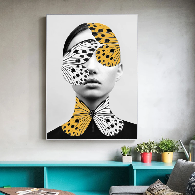 

Modern Beautiful Girl Butterfly Print Canvas Painting Wall Pictures for Living Room Bedroom Aisle Decor Wall Art Poster Decor
