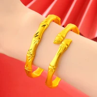 vintage 24k gold color bamboo bracelets for women men frosted opening bangle charms women bracelet african arab wedding jewelry
