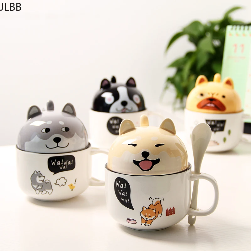 

3D керамические кофейные кружки для собак, красивая мультяшная чайная чашка Akita с крышкой и ложкой для любителей кошек, молока, холодной воды,...