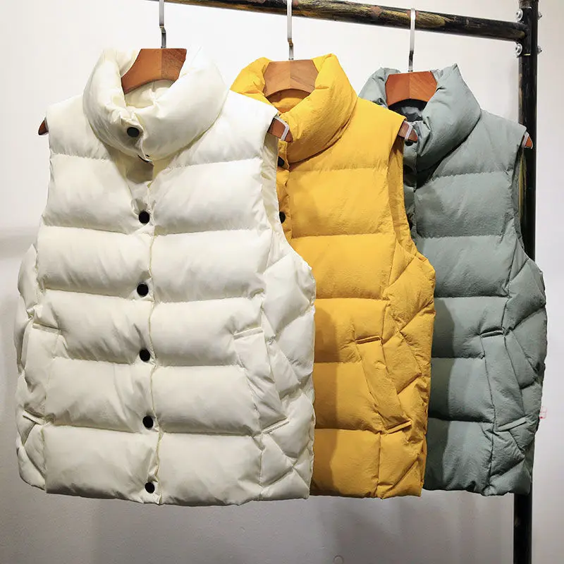 

New Women Autumn And Winter Vest Filling Cotton Solid Color Sleeveless Jacket