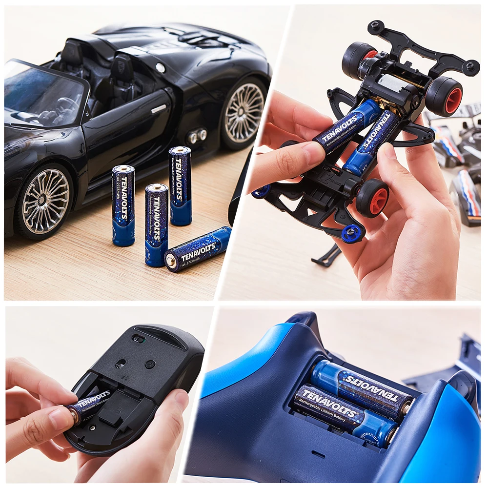 

1.5V AA Lithium Rechargeable Battery, 1.8h Fast Charge, USB Charger, Constant Output at 1.5V, 2775 mWh, 4 Count with Charger