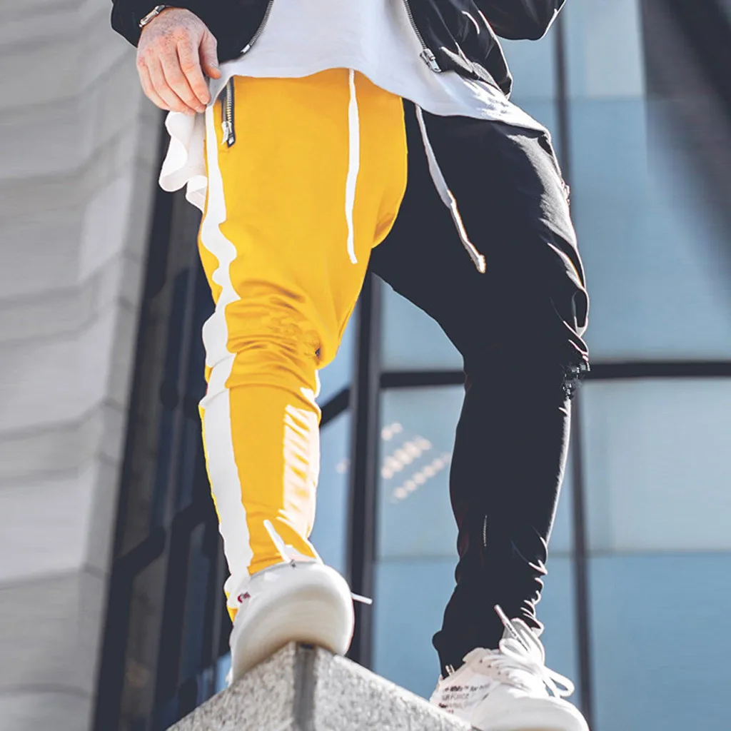 Мужские эластичные брюки-карандаш Длинные цветные лоскутные брюки на молнии