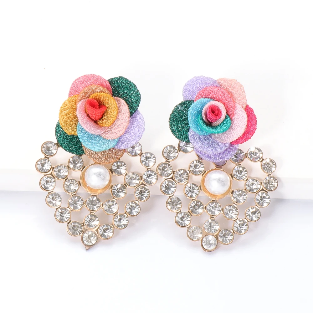 

Big Flower Earrings Wholesale New Cute Classic Rhinestone Pearl Heart Drop Dangle Earrings Women Pendant Fashion Jewelry 2021