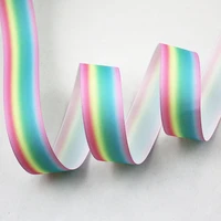 new 25mm rainbow stripe printed grosgrain polyester decorative ribbon hairbow diy christmas wedding party decoration