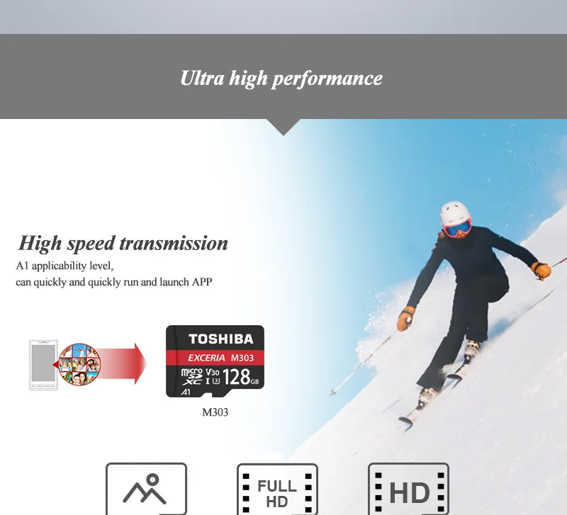 Micro SD карта TOSHIBA EXCERIA M303 256 ГБ 128 Гб 64 Гб SDXC карта памяти A1 U3 V30 класс 10 TF карта Поддержка Официальная проверка