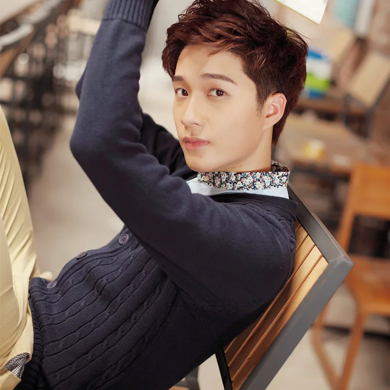 100% хлопок вязаный кардиган мужской 2020 осень зима длинный рукав сплошной цвет