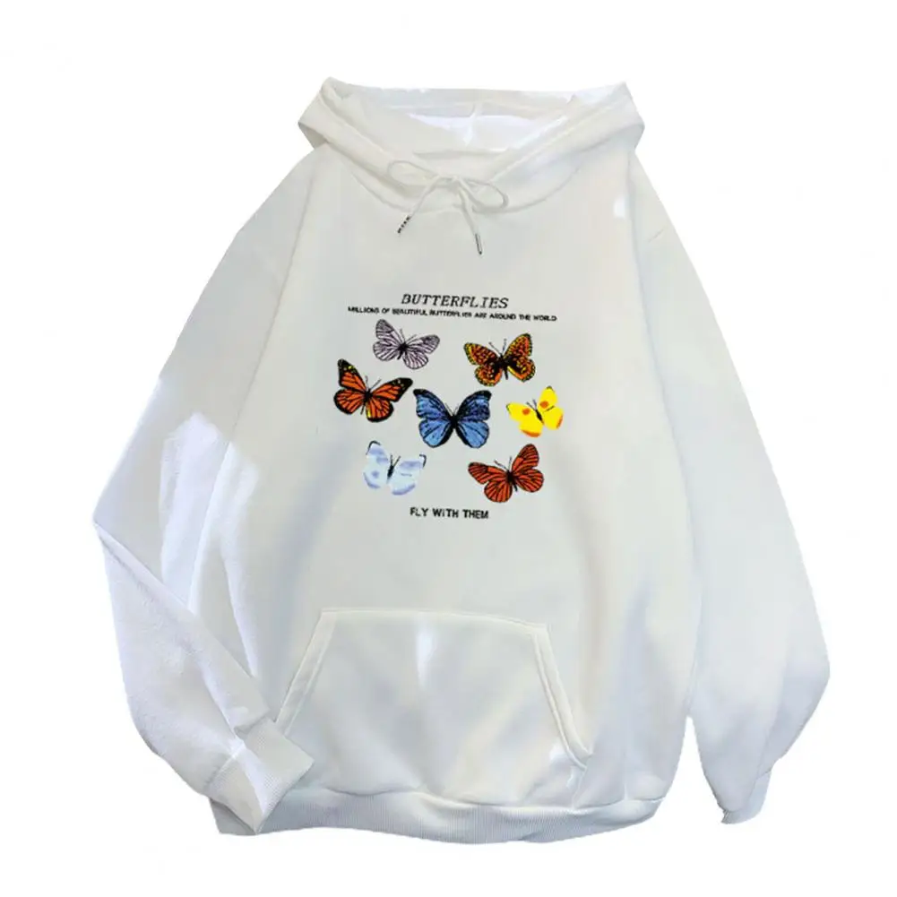 Butterflies Pattern Front Pocket sweatshirts streetwear 2021 new fashion Cotton Blend Long Sleeve Winter Hooded for Home