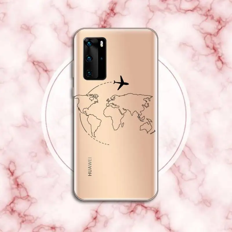 

Airplane world map travel line Phone Case Transparent for Huawei P20P30P40 honor 8 10i P smart 2019 Samsung A71 A21S S10 20 plus