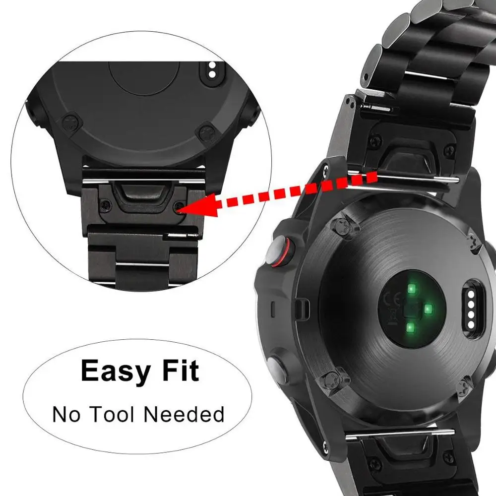 Ktab Fenix 5X Band Stainless Steel Metal Strap for Garmin fenix 5S/5/5X Quick Release Easy Fit 26mm 22mm 20mm Link | Электроника