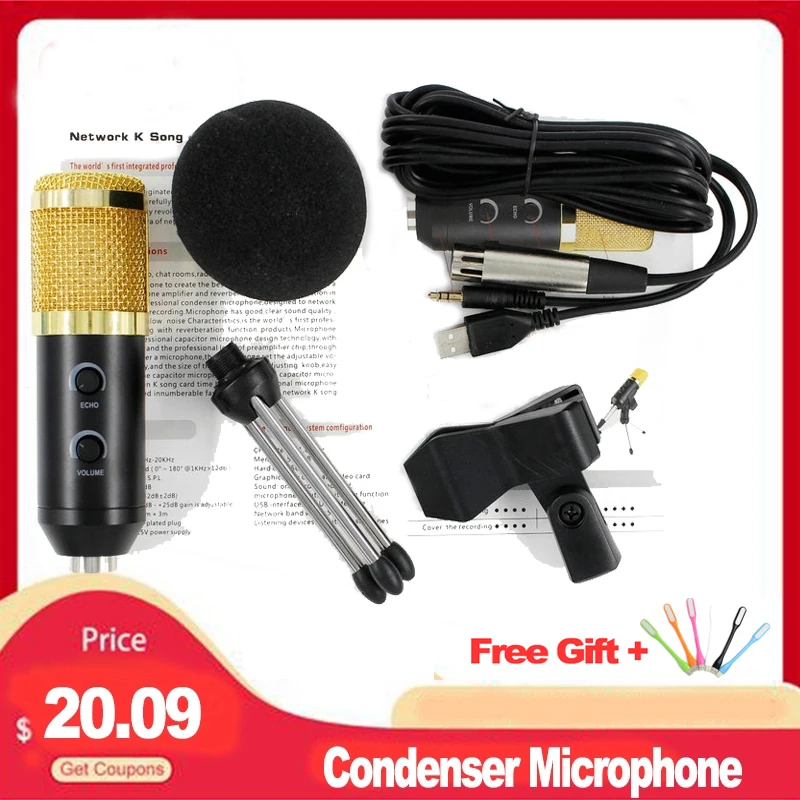 USB микрофон BM 900 для компьютера конденсаторный Студийный караоке ПК Бесплатная