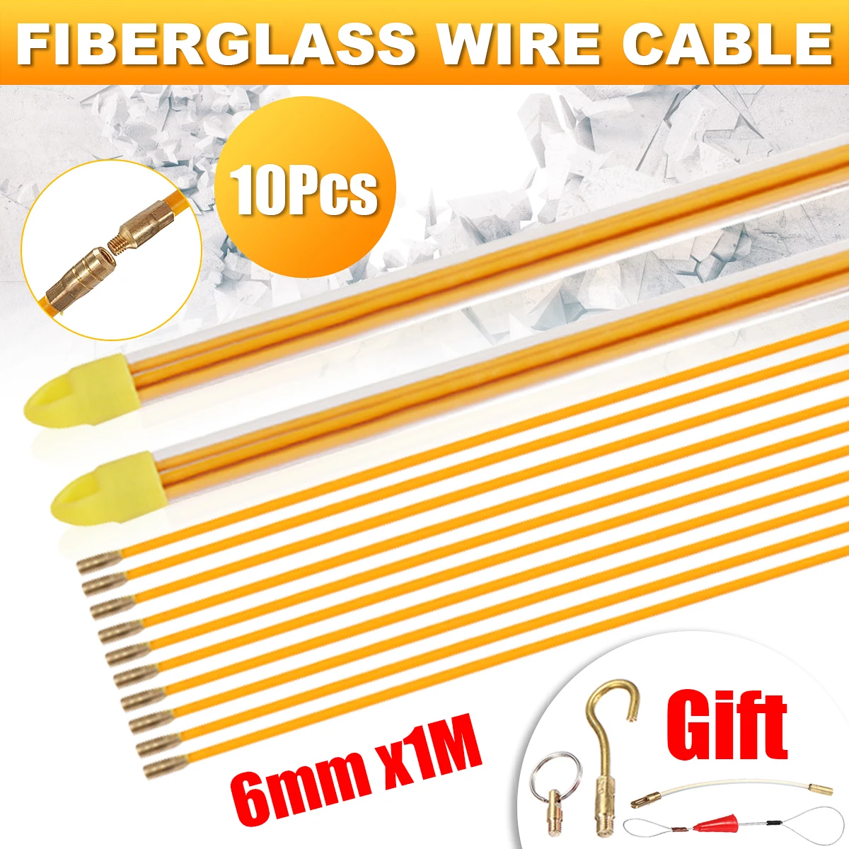 

10Pcs/set 100cm Diameter 6mm Fiberglass Wire Cable Running Rods Fish Pulling Wire Holder Kit Electrical Wires With Hooks