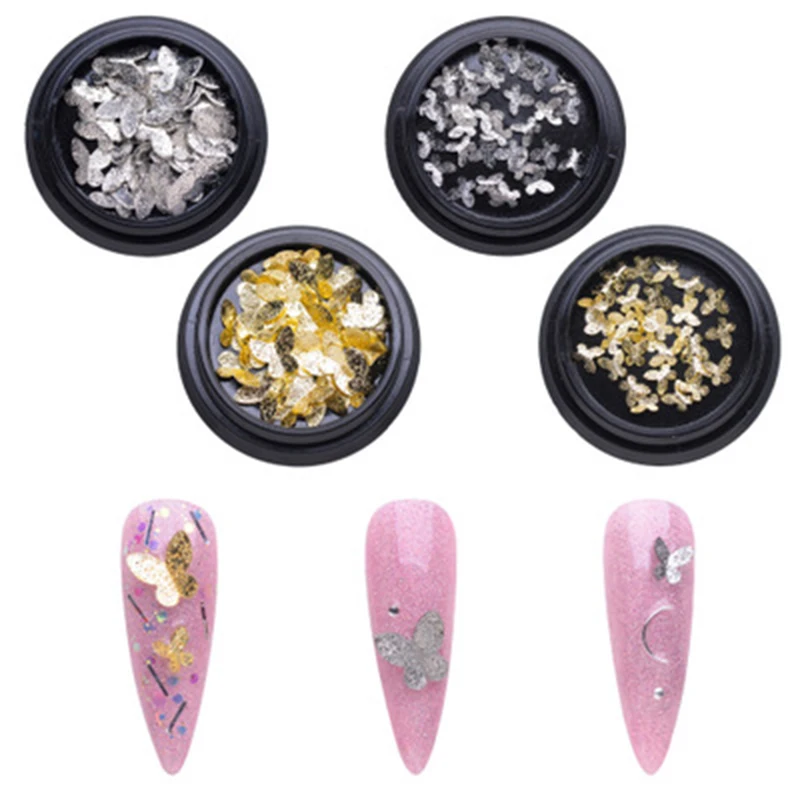 1 Box 3D DIY Nail Art Decoration Metal Frosted Golden Silver Small Butterfly Nails Design Maincure Part Accessories | Красота и