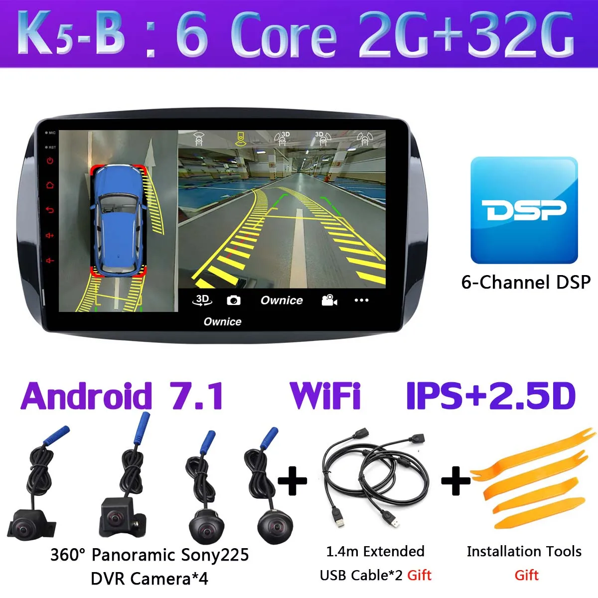 K5-B 360 ° камера 4G LTE Android 9,0 4G+ 64G SPDIF DSP CarPlay Автомобильный мультимедийный плеер для Mercedes Benz Smart Fortwo- gps радио - Цвет: K5-B