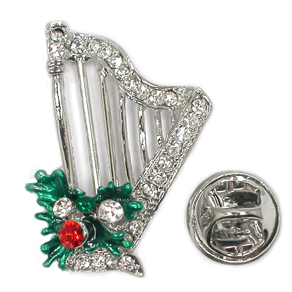 

12pcs a lot Clear Rhinestone Enamel Harp christian music Pins brooch pins Christmas Jewelry gift C102175