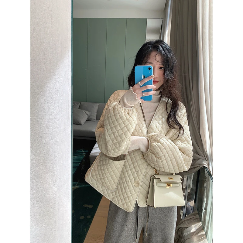 

Women's Cotton Padded Clothes 2021 Women's Down Jackets Winter Cream Puff Warm Coat Loose Short Lingge Long Puffer Coats Female