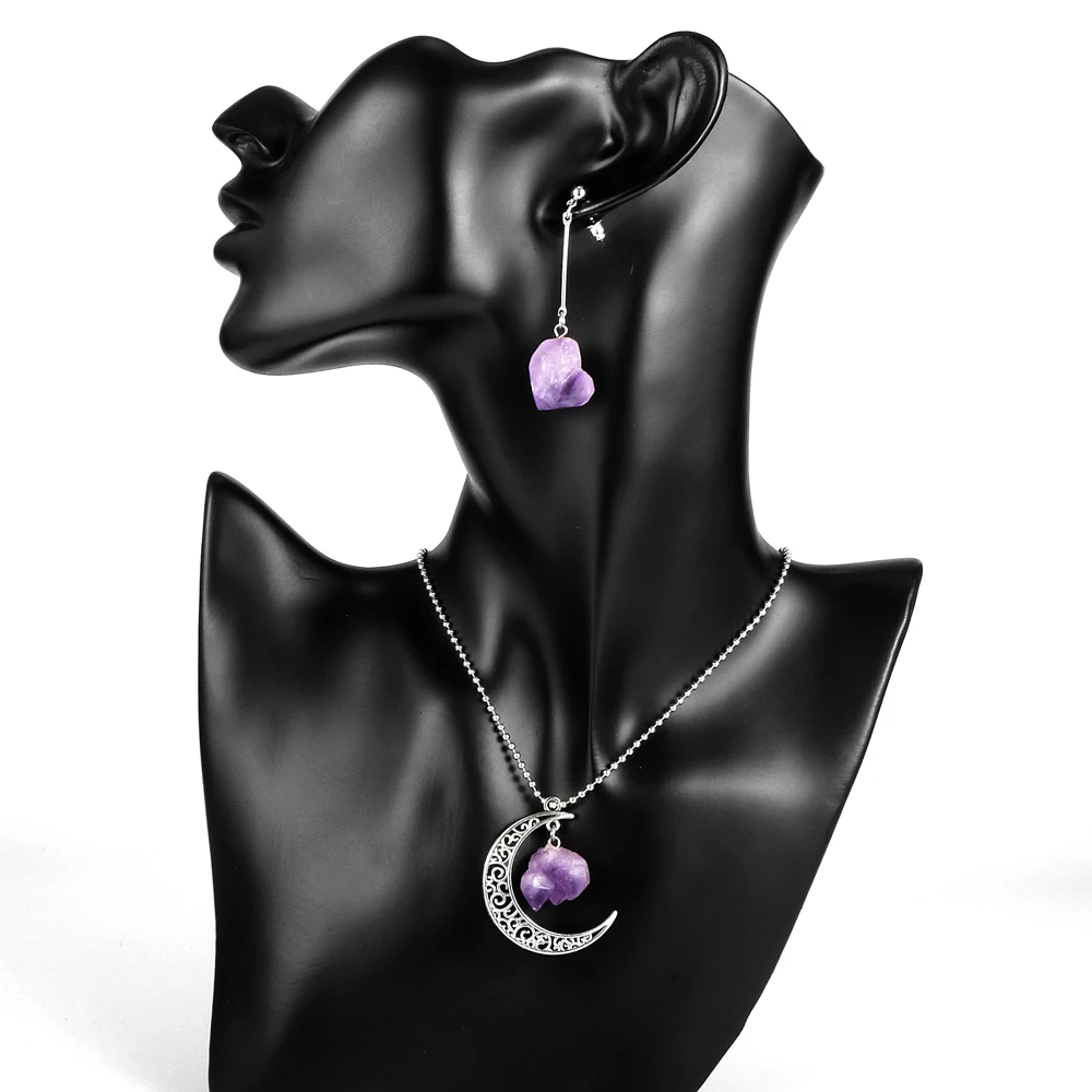 Женская Луна очарование натуральный камень аметисты Фиолетовый Кристалл