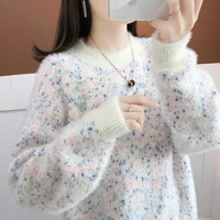 2021 new furry imitation mink sweater white womens pullover autumn winter soft sweaters long sleeved tops fashion streetwear