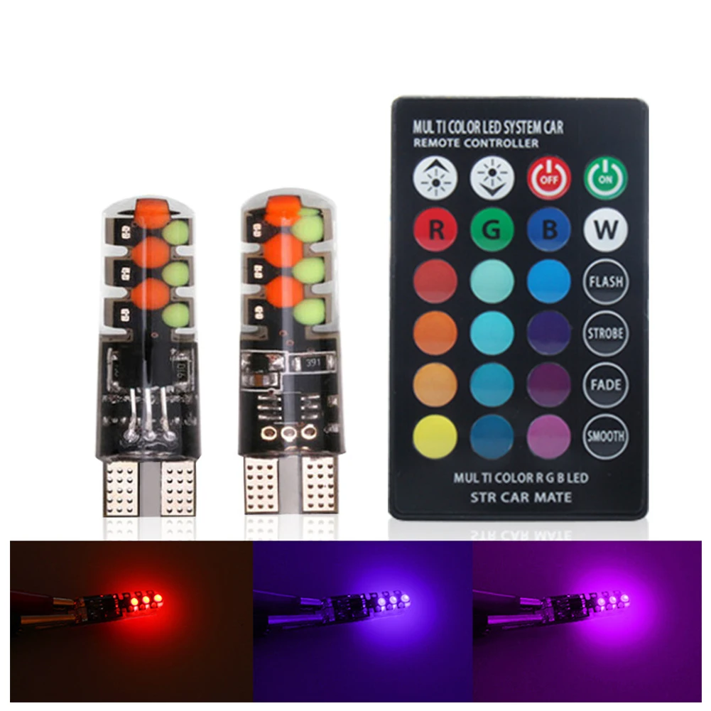 

2Pcs T10 LED Bulb W5W RGB 12SMD COB Canbus 194 168 Car With Remote Controller Flash Strobe Reading Wedge Light Clearance Lights