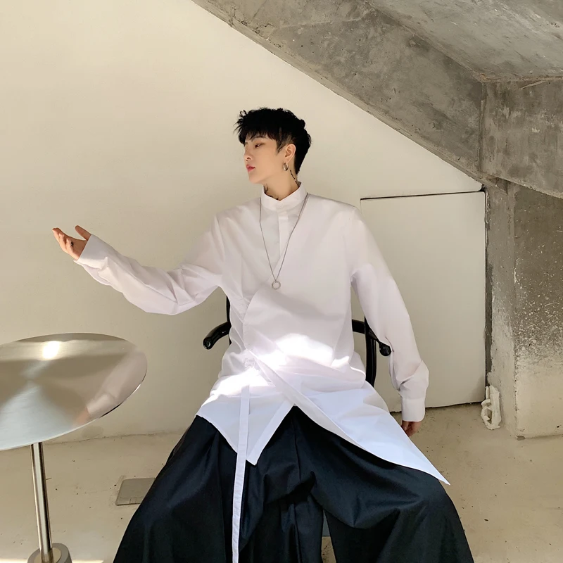 Стильная стойка в японском стиле с воротником Длинные мужские рубашки длинным