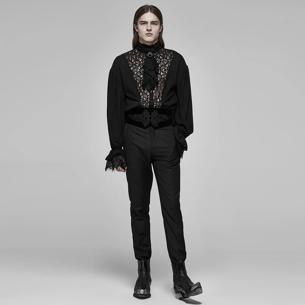 Мужская Прозрачная кружевная рубашка в стиле панк-рейв рококо Готическая блузка