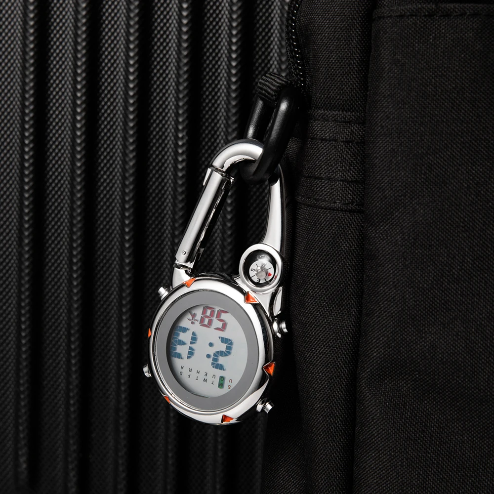 Цифровые часы с карабином для занятий спортом на открытом воздухе Серебристые кварцевые карманные часы с зажимом винтажные в форме компаса... от AliExpress WW