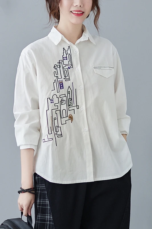 

LZMONE Embroidered Shirt Women's Spring And Autumn 2021 New Long Sleeve Loose Shirt Slim Large Casual Top