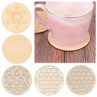 1pc flower of life chakra pattern coaster round edge circles carved wood mats diy decor healing