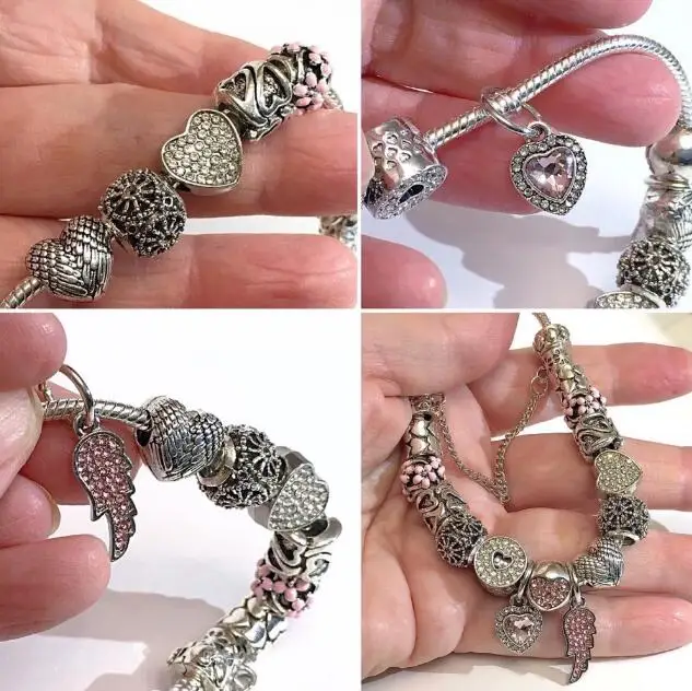ANNAPAER 2019 European Pink Crystal Angel Wings Charm Bead Fit Original Bracelets for Women Bracelet Jewelry Dropshipping B17044|charm