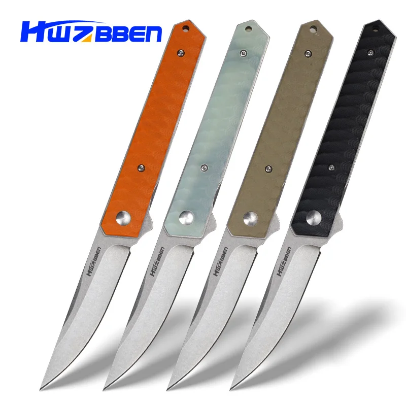 

HWZBBEN Pocket Knives â€‹Japanese Folding Knife D2 Blade G10 Handle Outdoor Hunting Fishing Tactical Survival EDC Multi Tool Knife