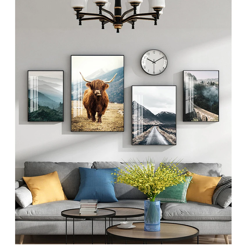 

Картина, Скандинавская декорация, картина для домашнего декора, настенное искусство, пейзаж, холст, Постер в скандинавском стиле с девятью а...