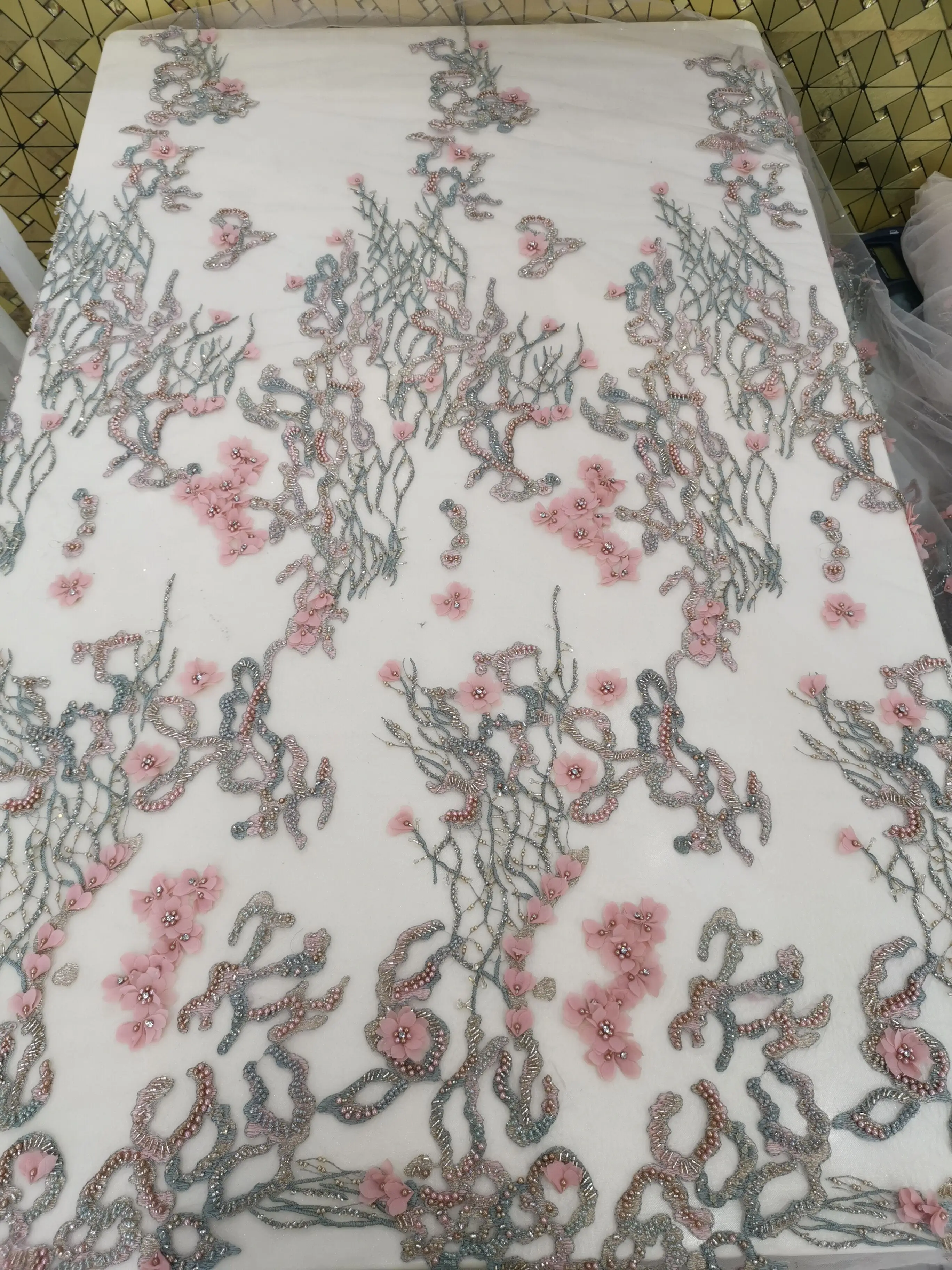 

Мода Африканское кружево SYJ-586811Nigerian французская кружевная ткань с бисером высокое качество