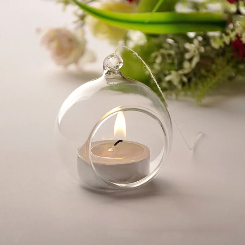 

Clear Glass Hanging Candle Holder Crystal Romantic Wedding Dinner Decor Candlestick Bar Party DIY Landscape Glass Container