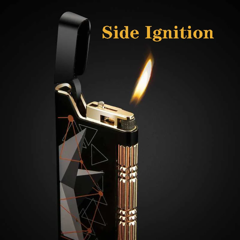 HONEST ультратонкая металлическая Бутановая газовая надувная наклонная зажигалка