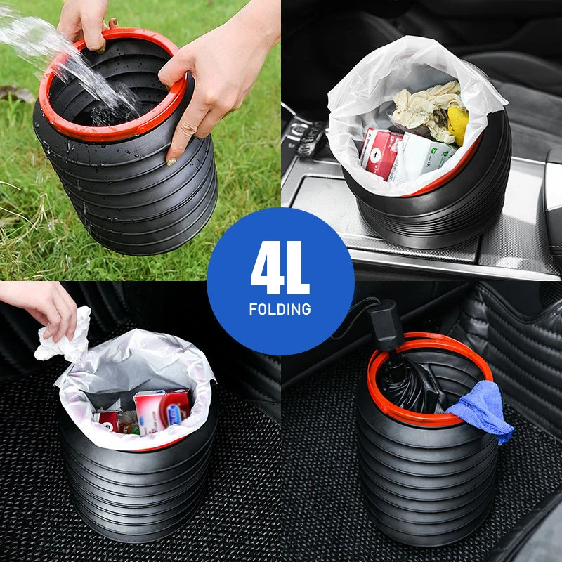 

4L Universal Retractable Folding Car Trash Bin Garbage Can Car Wash Telescopic Bucket Folding Trash Organizer Garbage Holder