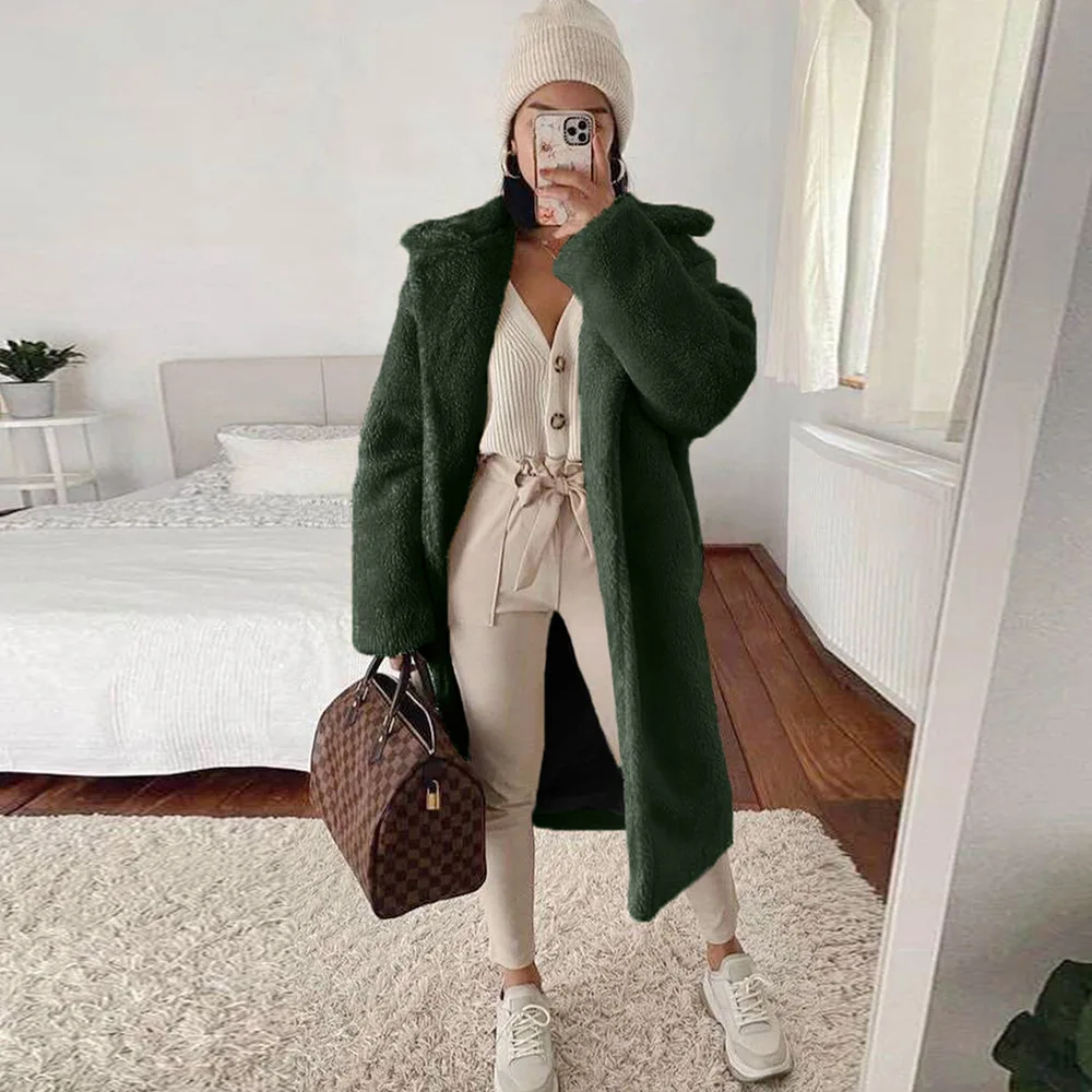 Fashion New Mid-length Faux Fur Coat Overcoat Women Autumn Winter Windbreaker Casual Long Coat for Women