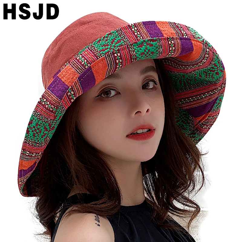 Панама женская двусторонняя с широкими полями хлопковая пляжная Складная