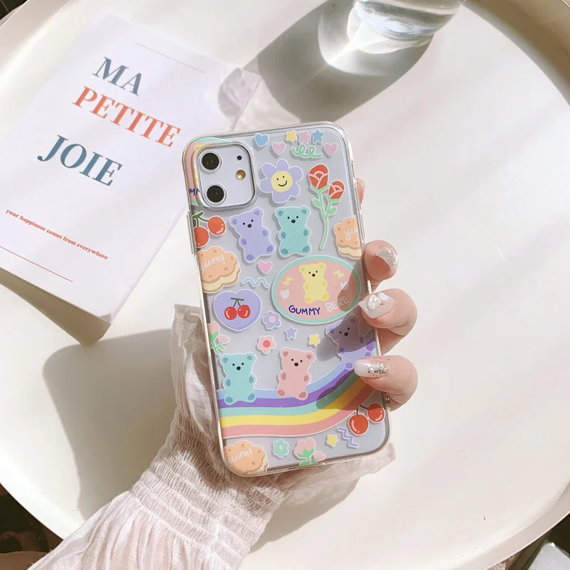 Cute Rainbow Gummy Bear Cherry Ice Cream Soft Phone Case For iPhone 11 Pro Max Back Cover for X XR XS 8 7 6 6S Plus |