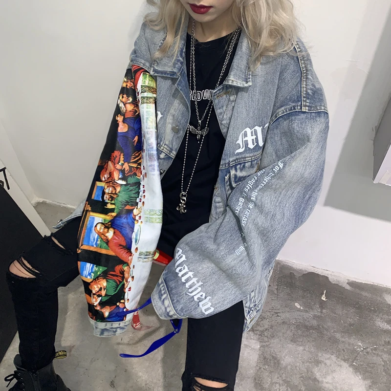 

Chaqueta Mujer 2020 Spring autumn Korean Denim jacket Women Painting Graffiti Loose BF Jeans Jacket Coats Female Outerwear