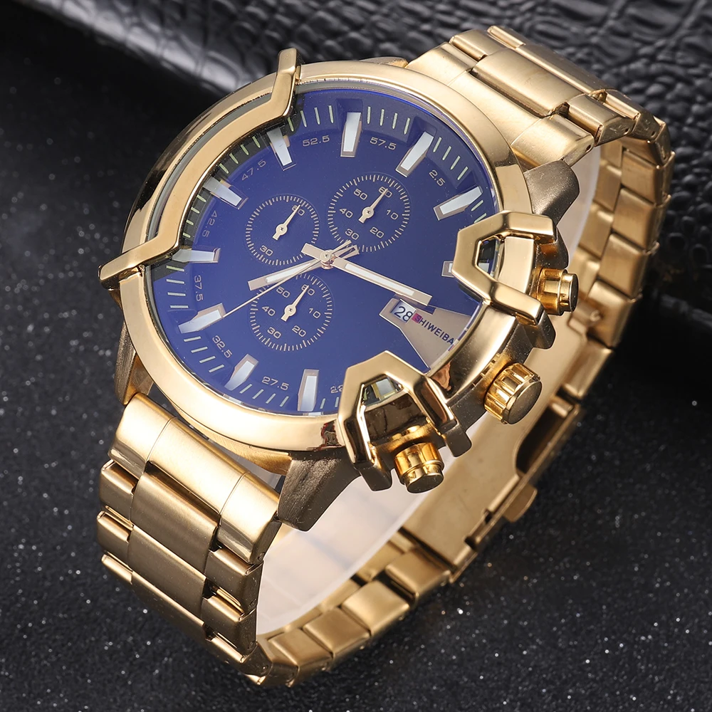 

Gold Stainless Steel Men's Quartz Chronograph Watch Brand Fashion Luxury Military Watch Date Waterproof Cool Men's Clock Relogio