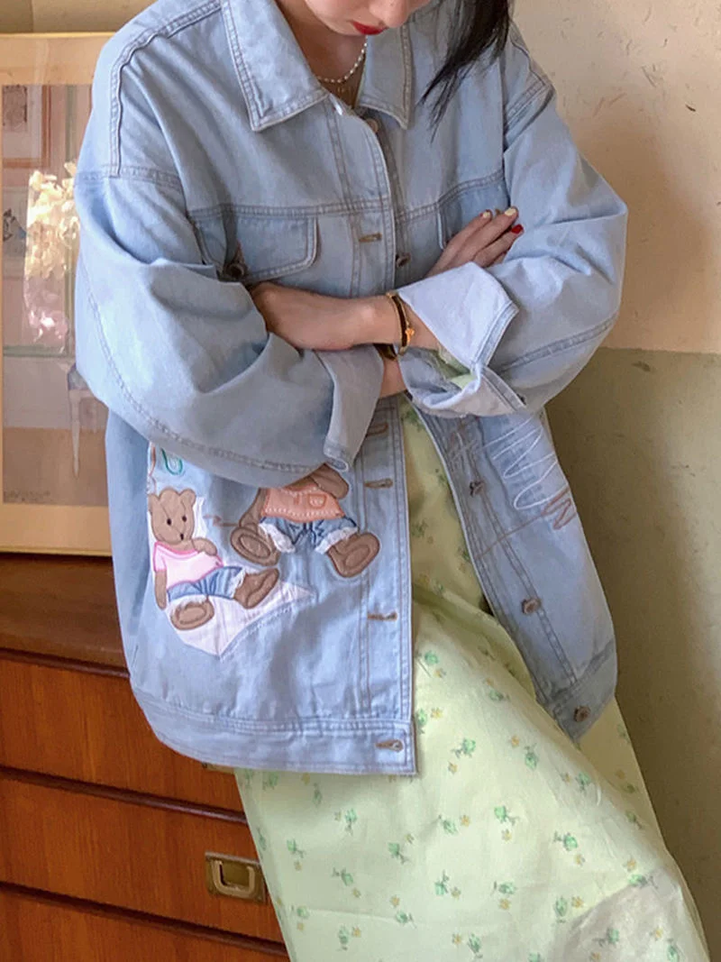 Куртка женская джинсовая с вышивкой Медведи | Женская одежда