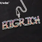 UWIN Custom Baguette Name кулон ожерелье Красочный камни полный ледяной кубический цирконий Hiphop ювелирные изделия с буквами модные ювелирные изделия