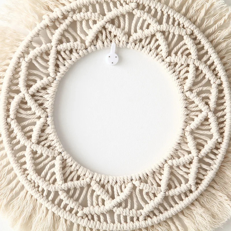 

Boho Wall Mirror Frame Tapestry Handmade Woven Macrame Backdrop Wall Frame Tapestry for Home Living Room Decor
