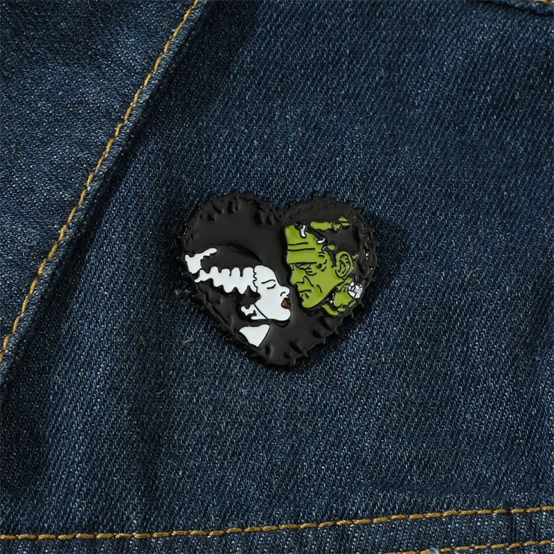 

Bride of Frankenstein Stole A Kiss in The Stitched Heart-Shaped Enamel Pin in The 1935 Movie Brooch "We belong to the dead"