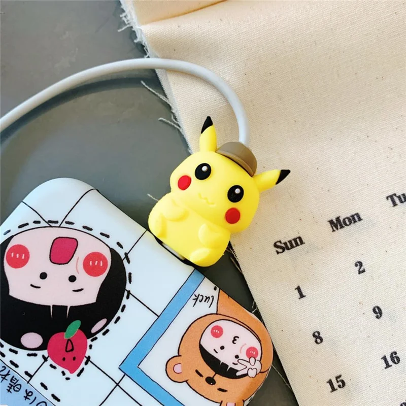 cartoon pokemon data cable protective sleeve for phone pikachu jenny turtle toy usb charger silicone protective accessories free global shipping