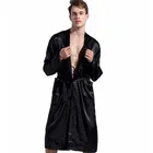 Черный Новый Свободный Повседневный Мужской Шелковый Атласный халат, однотонная женская одежда для сна, пижамы, размеры S, M, L, XL, XXL