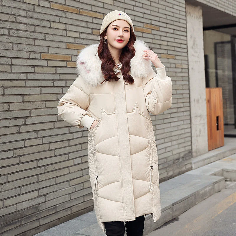 QIHUANG с капюшоном меховой воротник свободное женское пуховое пальто 2019 зимние