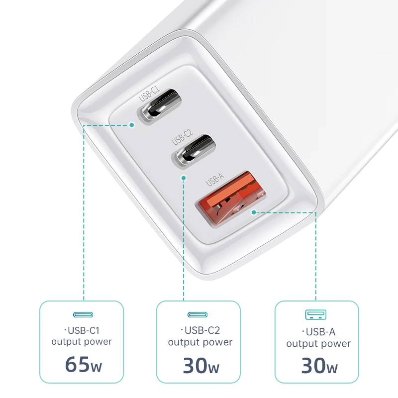 Складное Зарядное устройство USB Type C с тремя портами 65 Вт|Зарядные устройства для