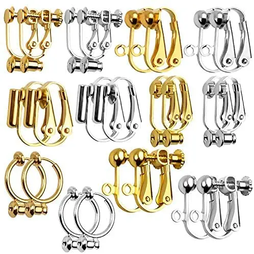 

12 Pairs Earring Converters Components for Non Pierced Ears for Jewelry Making, Golden & Silver,6 Styles